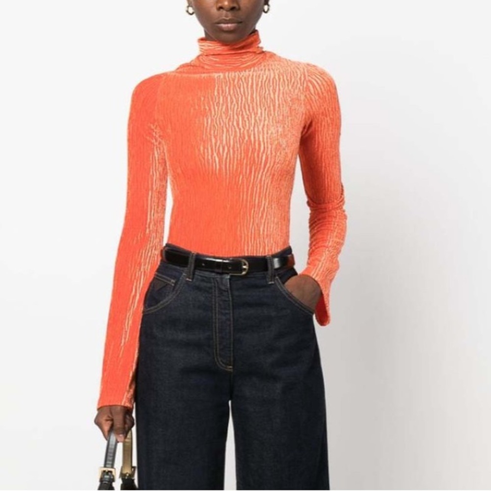 Forte Forte velvet turtleneck top in carrot orange size I / S luxury Italian